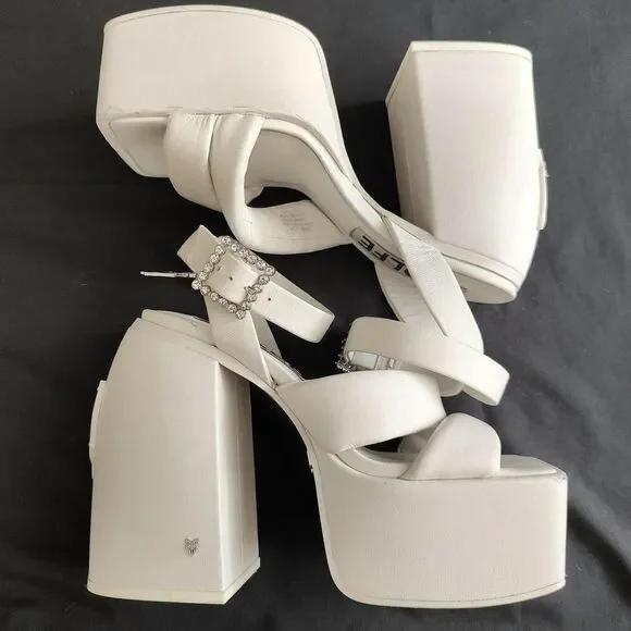 RARE ♡ Naked Wolfe ♡ Jingle Platform Strappy Sandal Heels in White - Picture 3 of 8